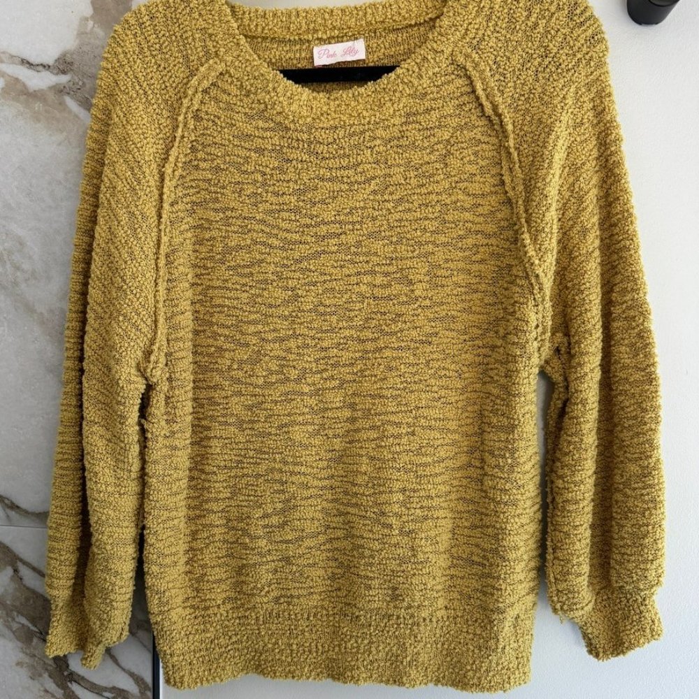 Pink Lily Mustard Popcorn Sweater Small
